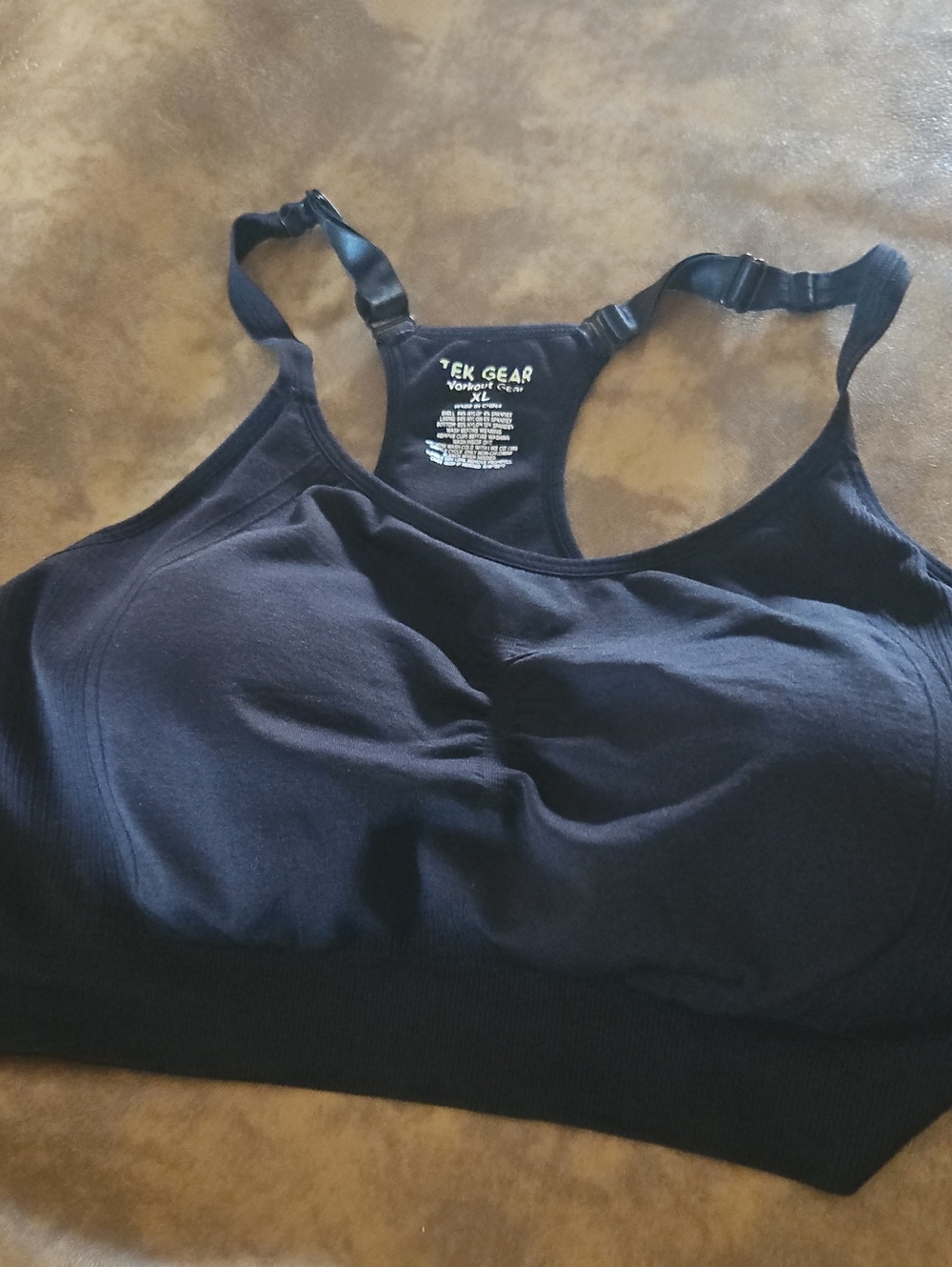 tek gear Black Seamless Racerback Sports Bra with Adjustable Straps